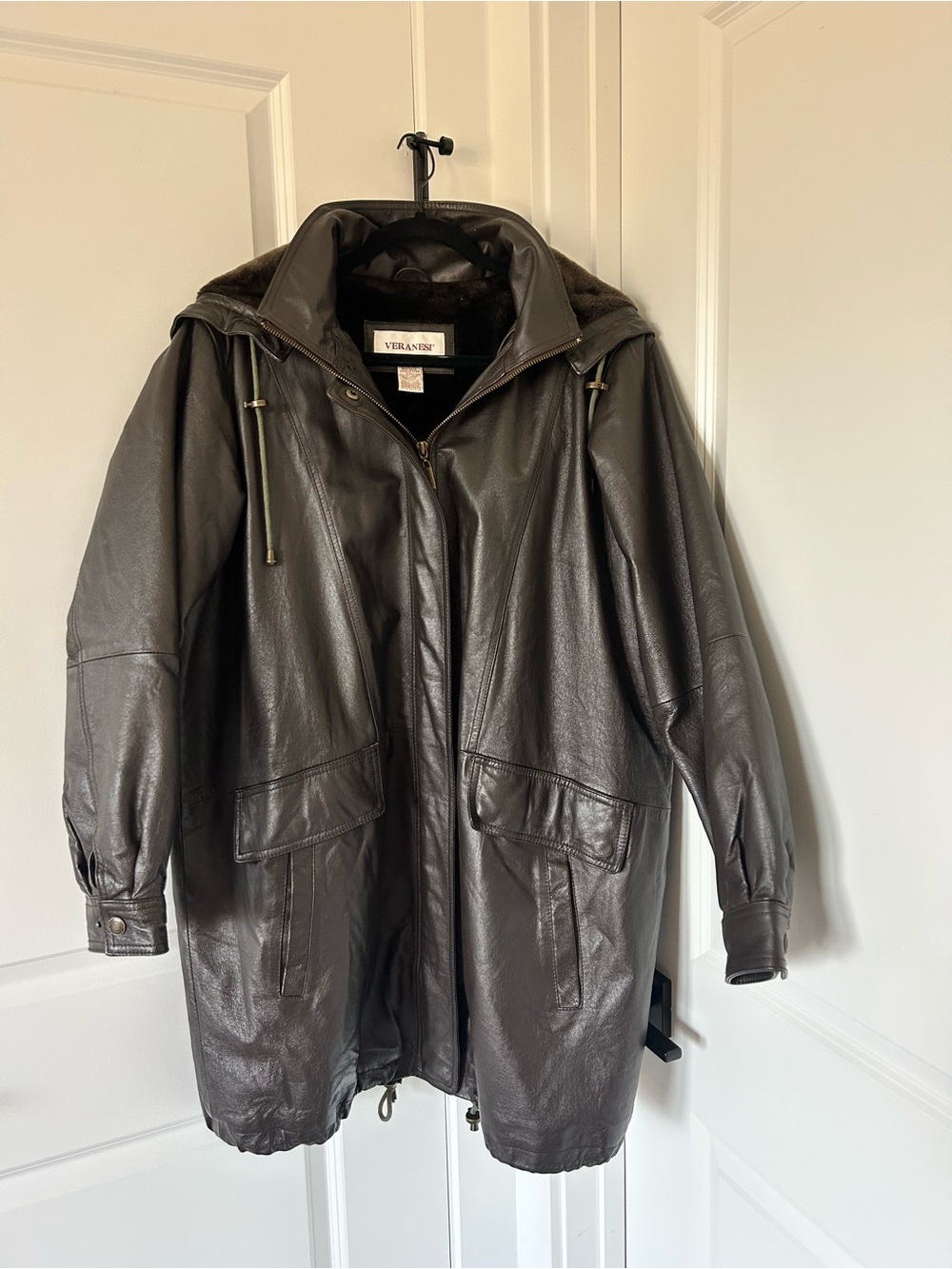 Veranesi Brown Leather Parka Jacket
